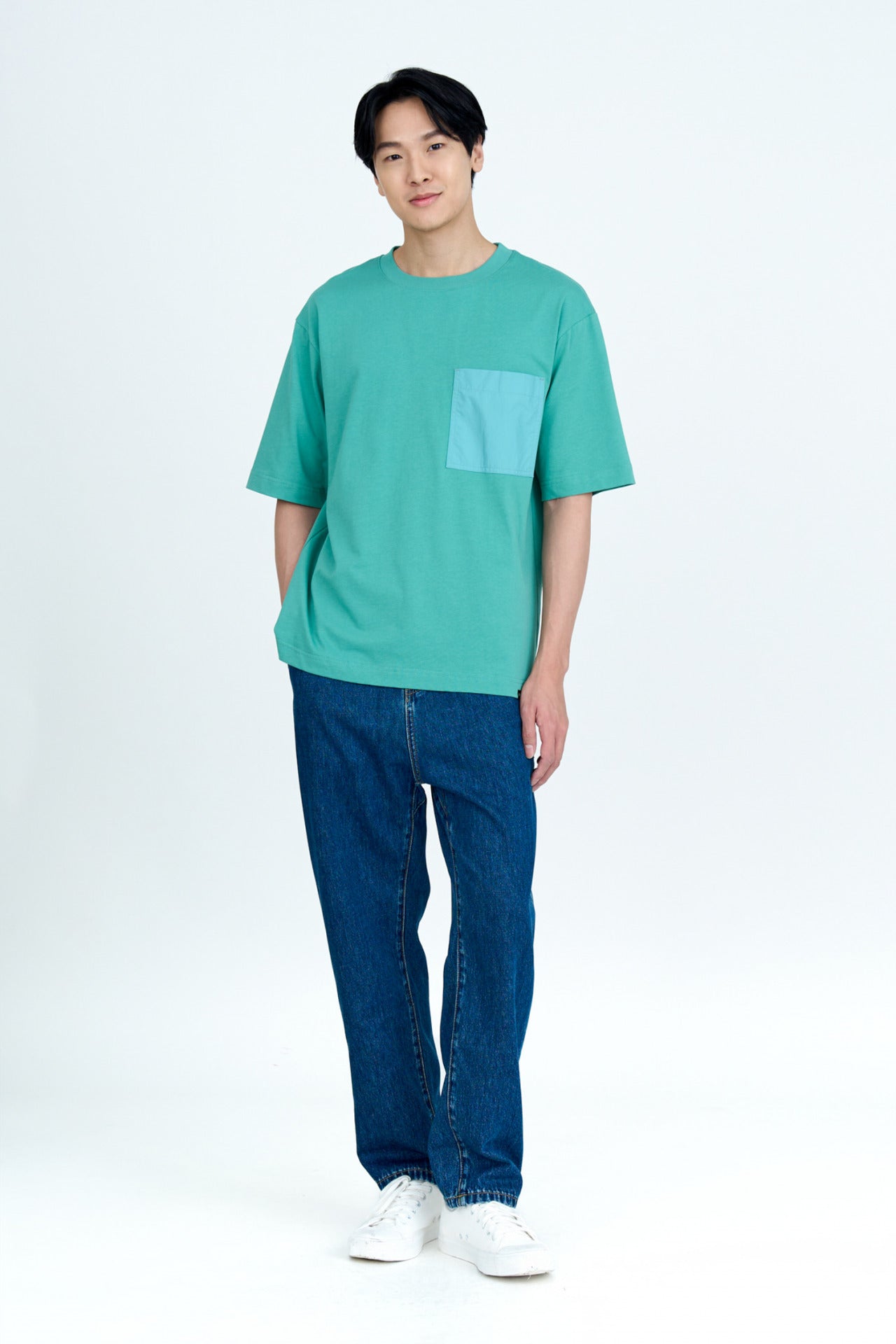 (B) Relaxed-fit Patch Pocket Tee - Teal Green