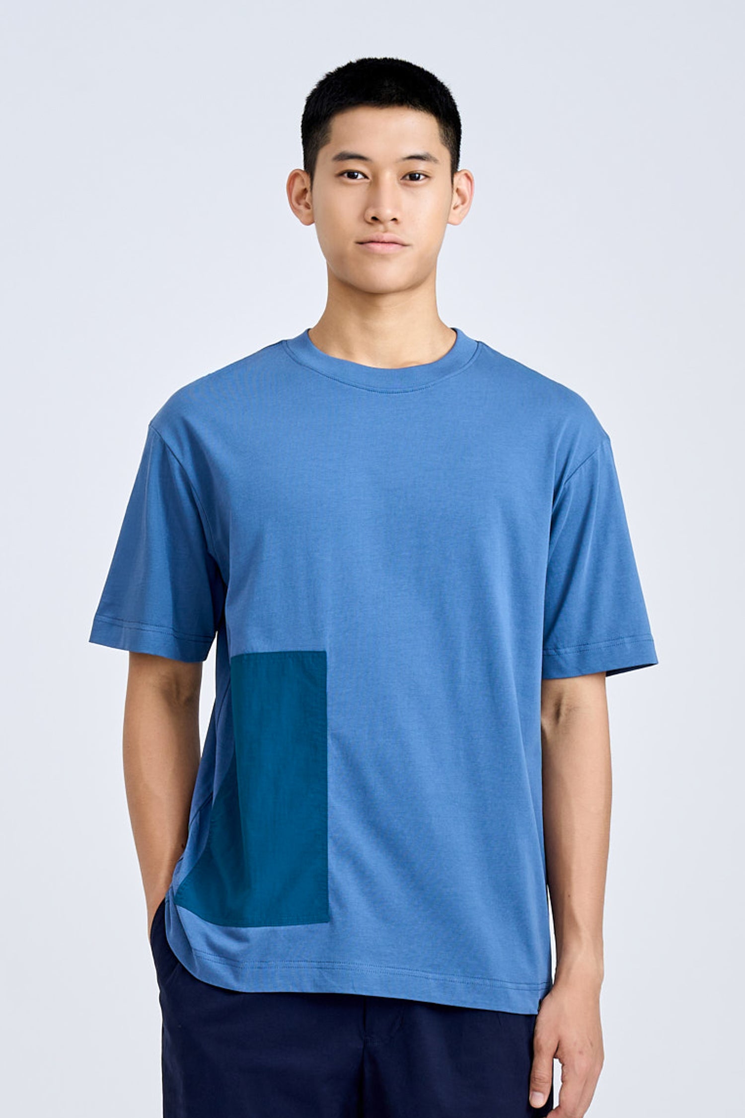 (B) Contrast Patch Pocket Tee - Steel Blue