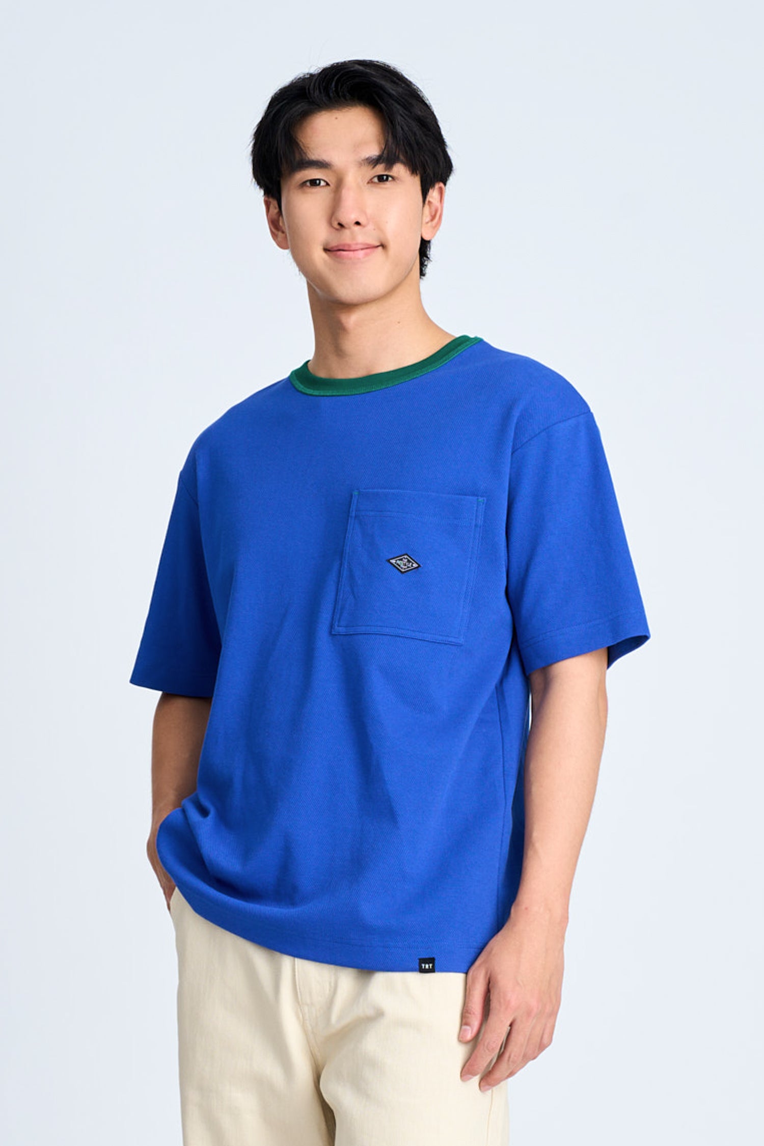 (B) Boxy Twill Jersey Contrast Collar Tee