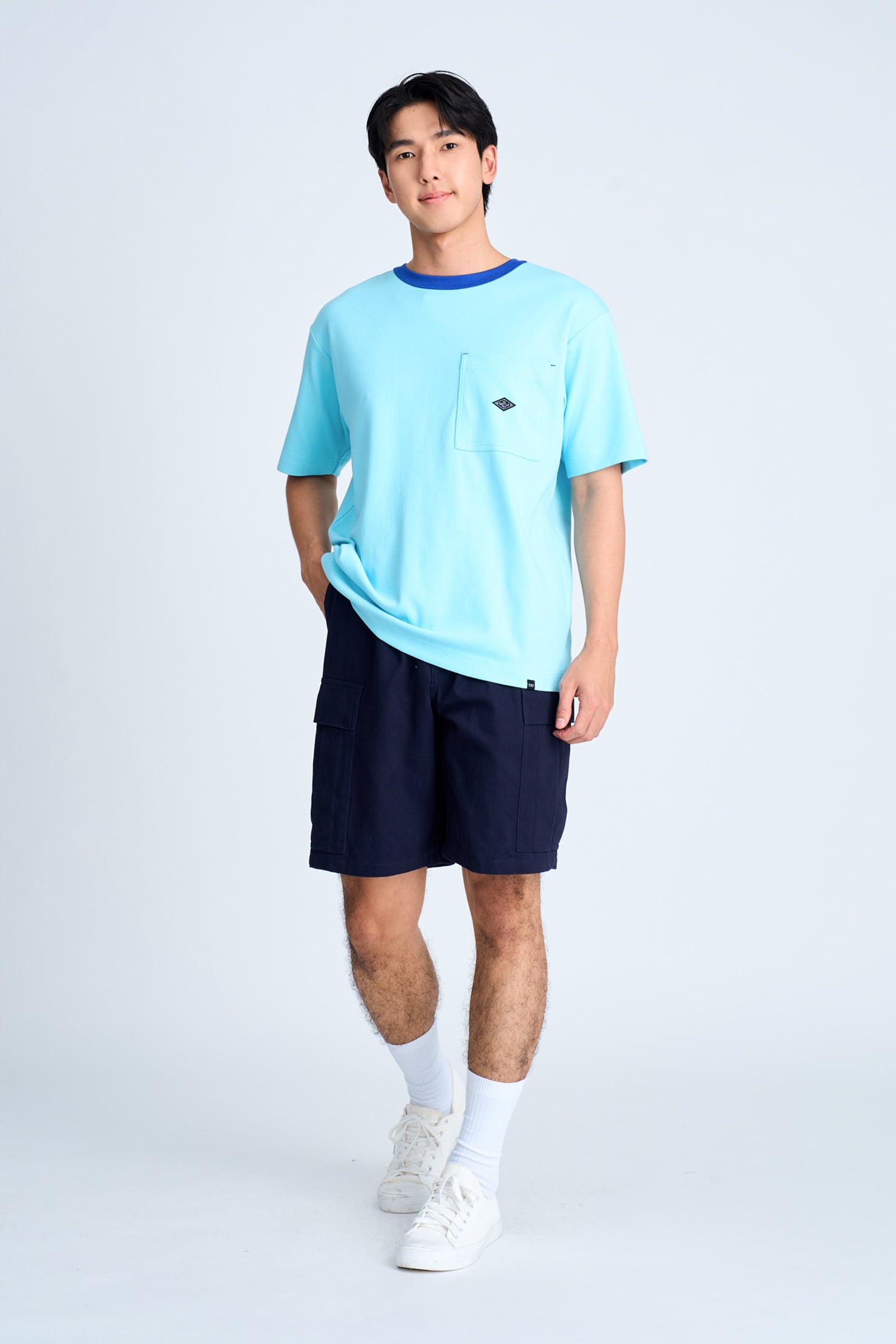 (B) Boxy Twill Jersey Contrast Collar Tee