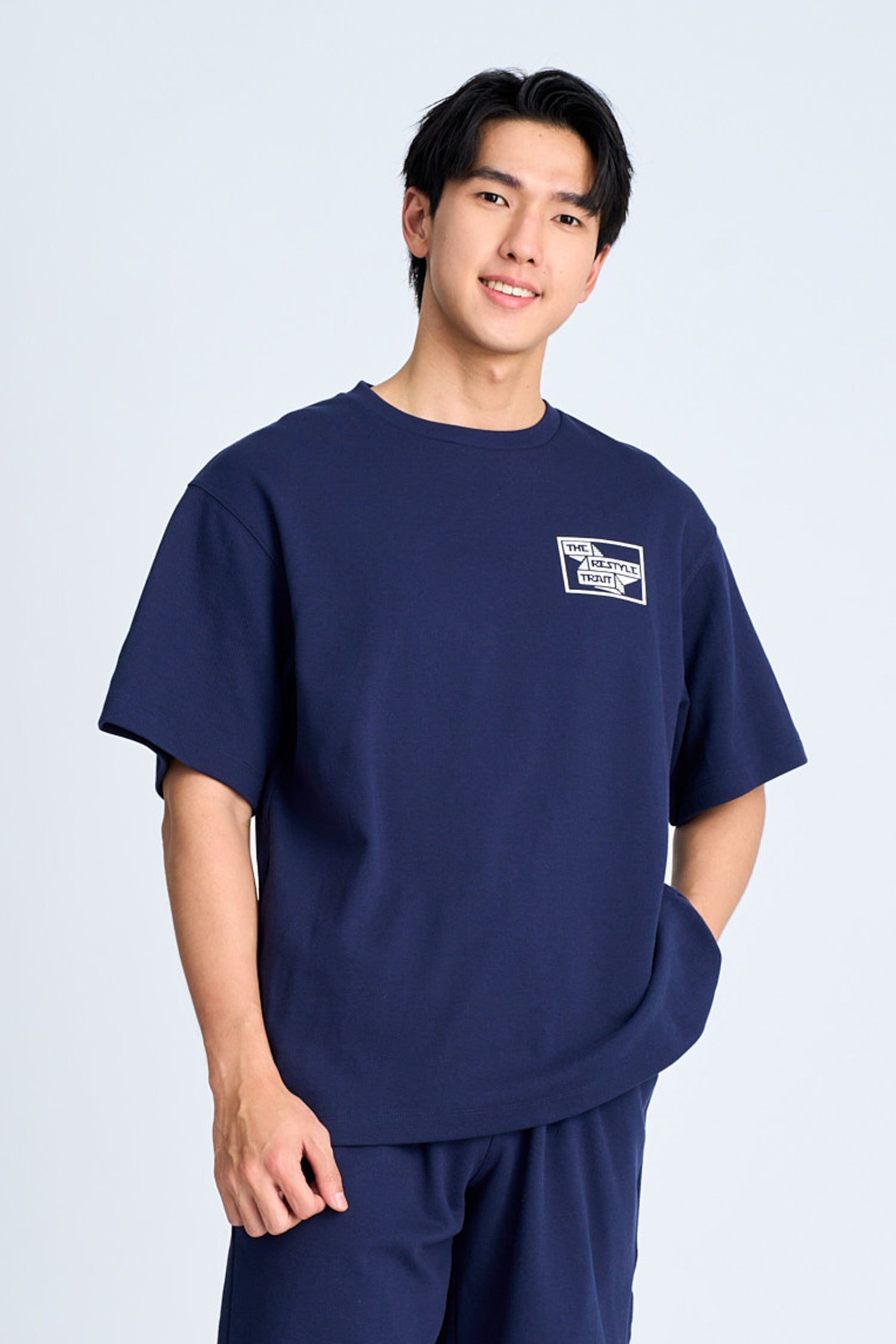 Twill Jersey Boxed Logo Tee - Navy