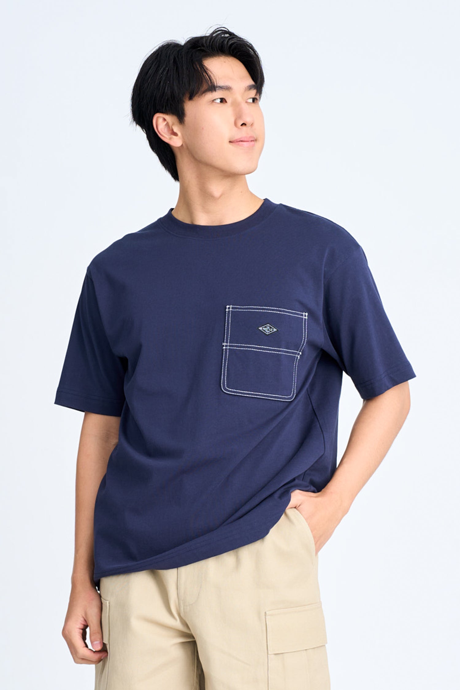 Utility Contrast Pocket Stitch Tee - Navy