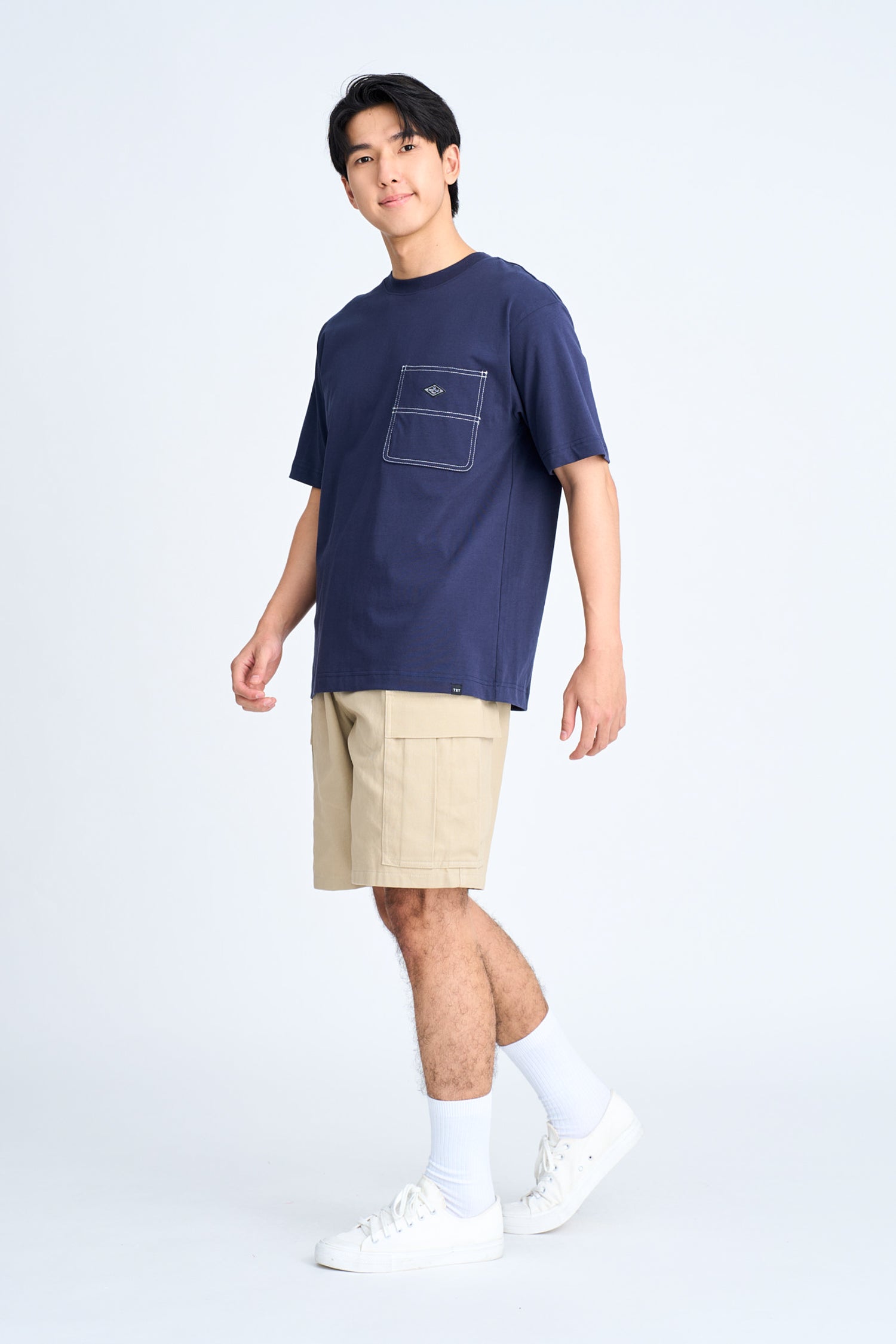 Utility Contrast Pocket Stitch Tee - Navy