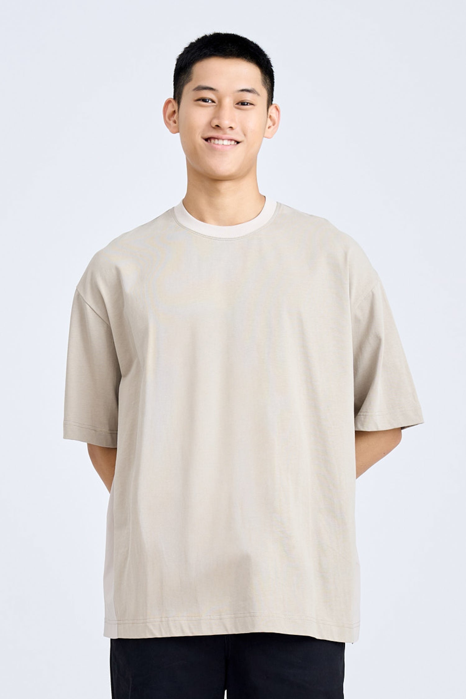 Dual Fabric Oversized Tee - Khaki