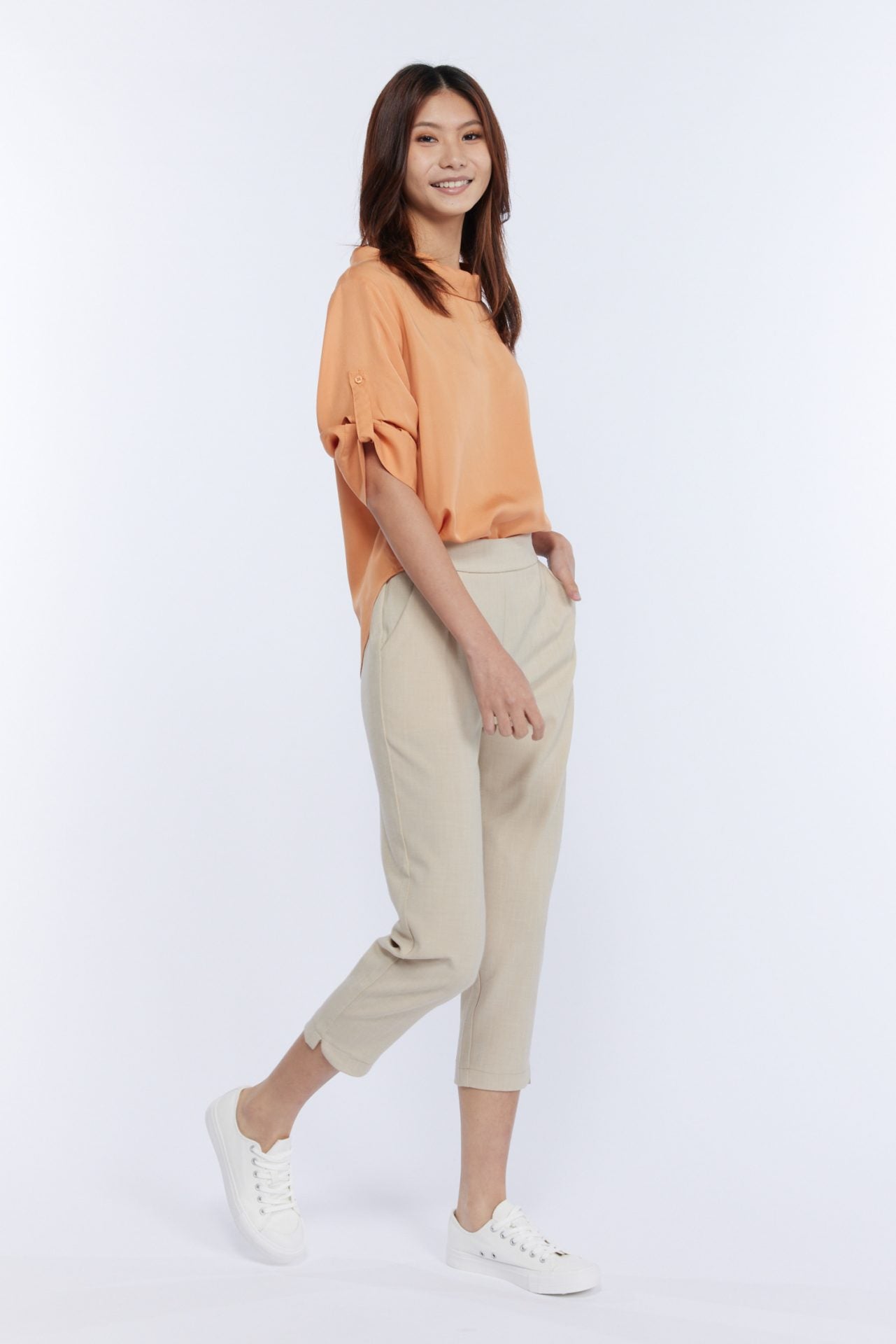 Rayon Turn Down Collar Blouse - Peach