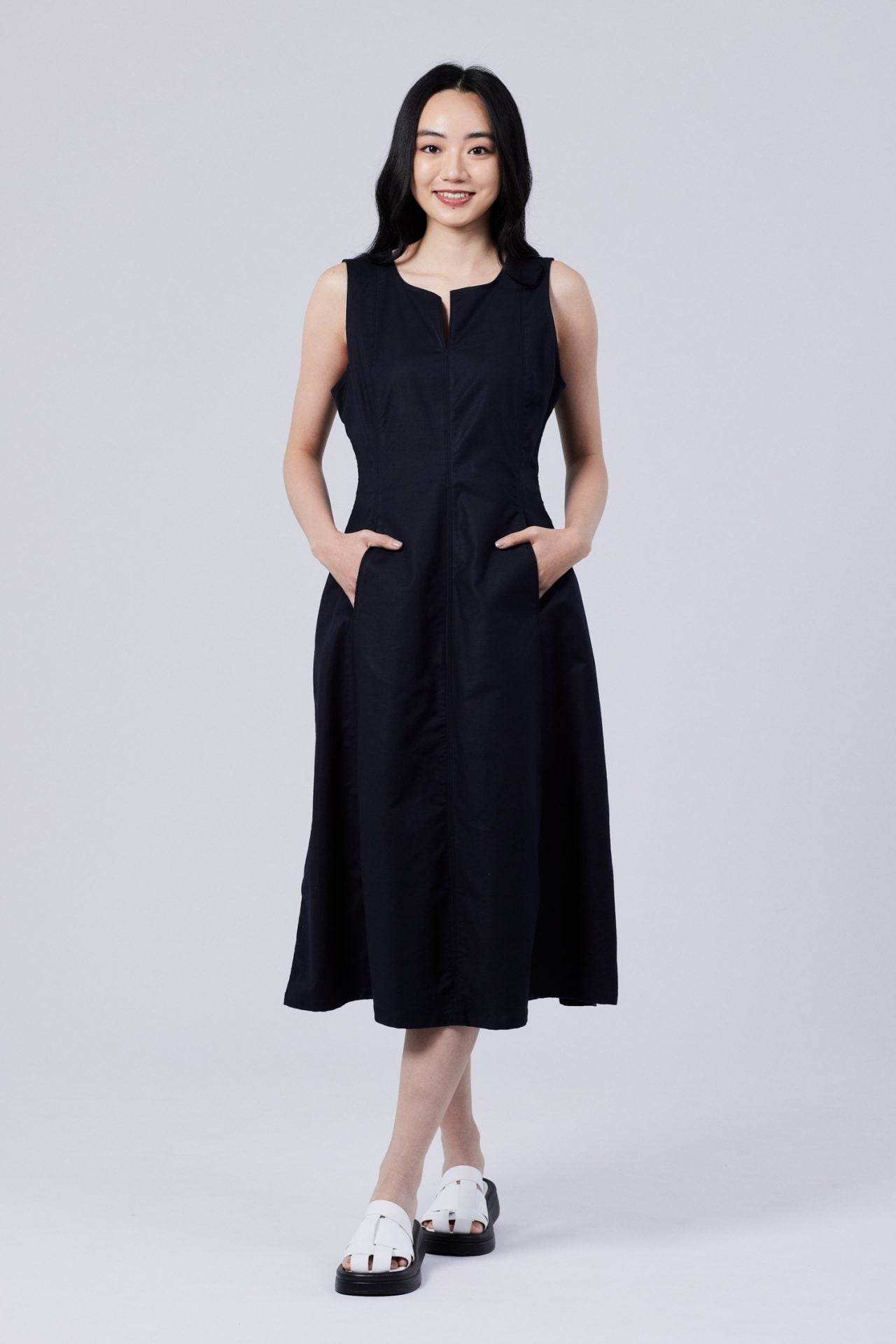 Seam Detail Sleeveless Dress - Navy