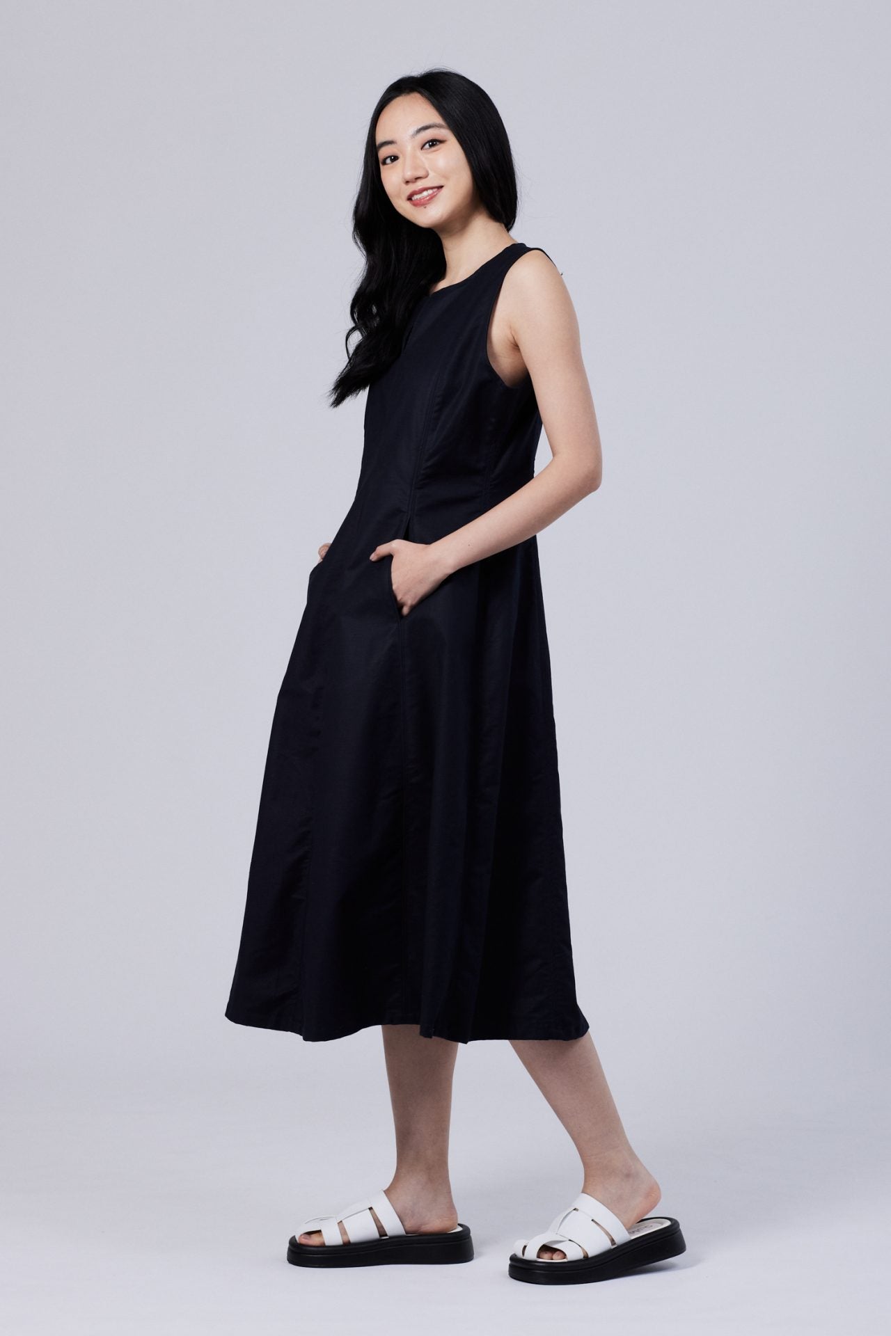 Seam Detail Sleeveless Dress - Navy