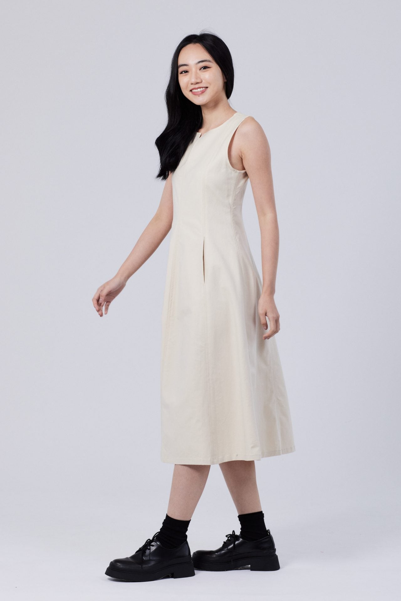 Seam Detail Sleeveless Dress - Sand