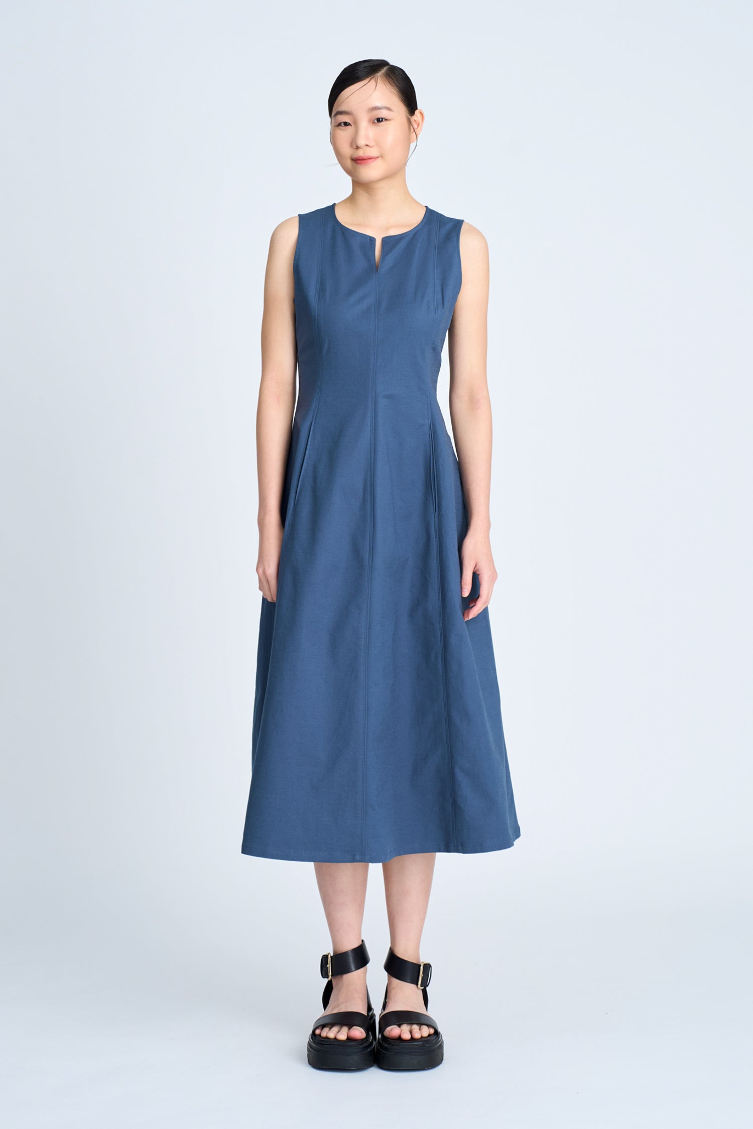 Seam Detail Sleeveless Dress - Denim Blue