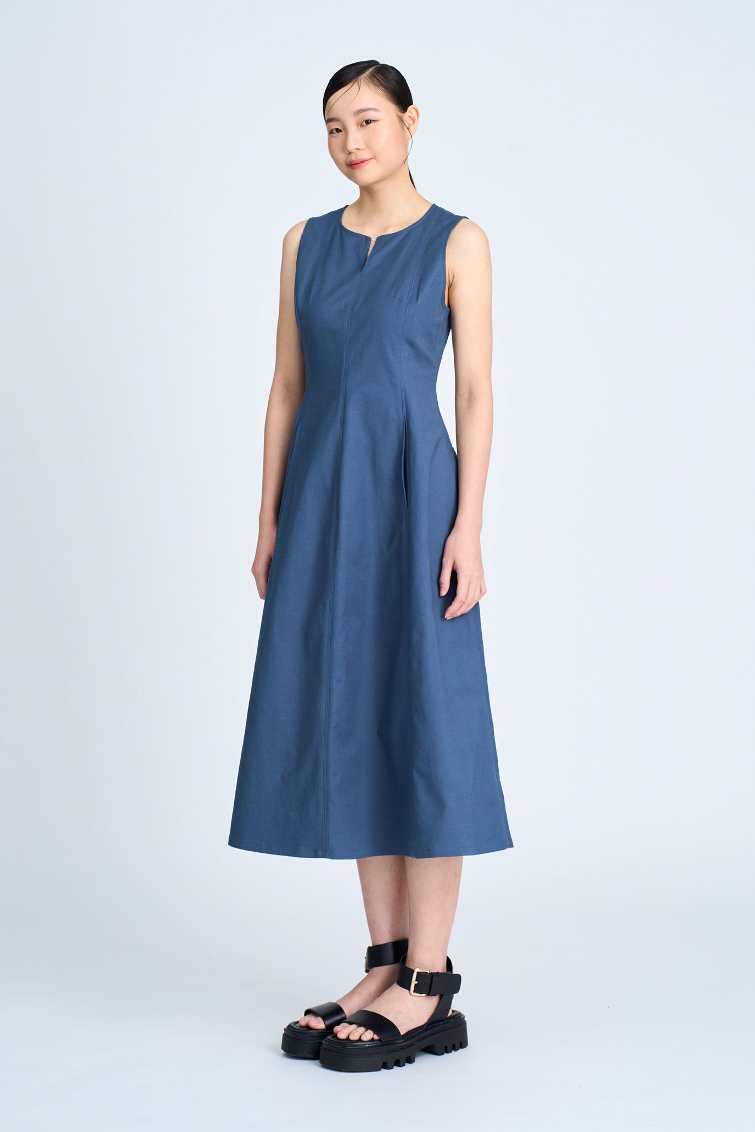 Seam Detail Sleeveless Dress - Denim Blue