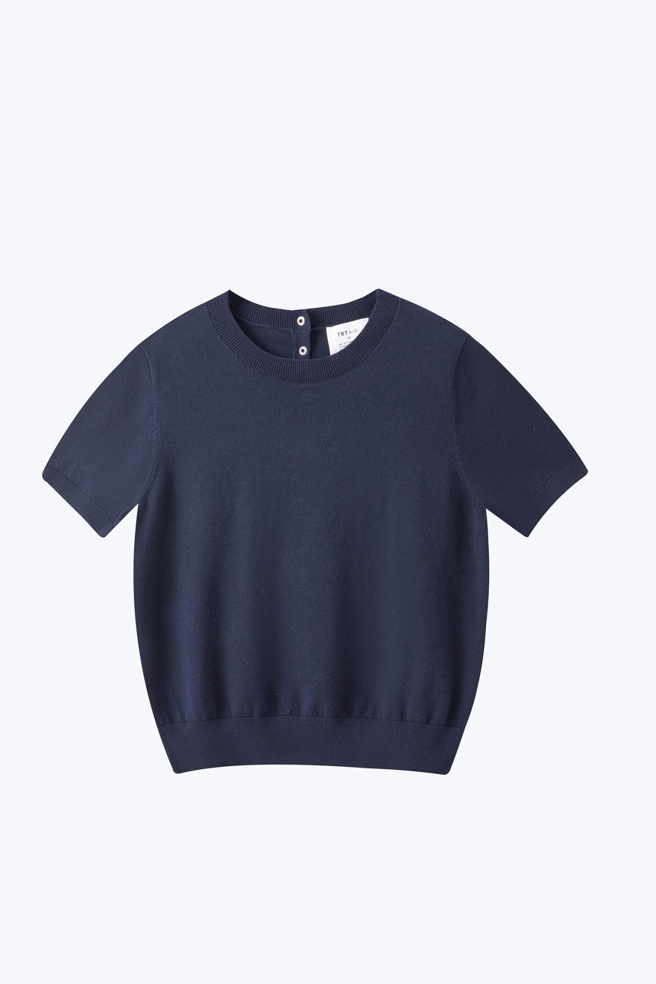 Back Collar Button Knit Top - Navy