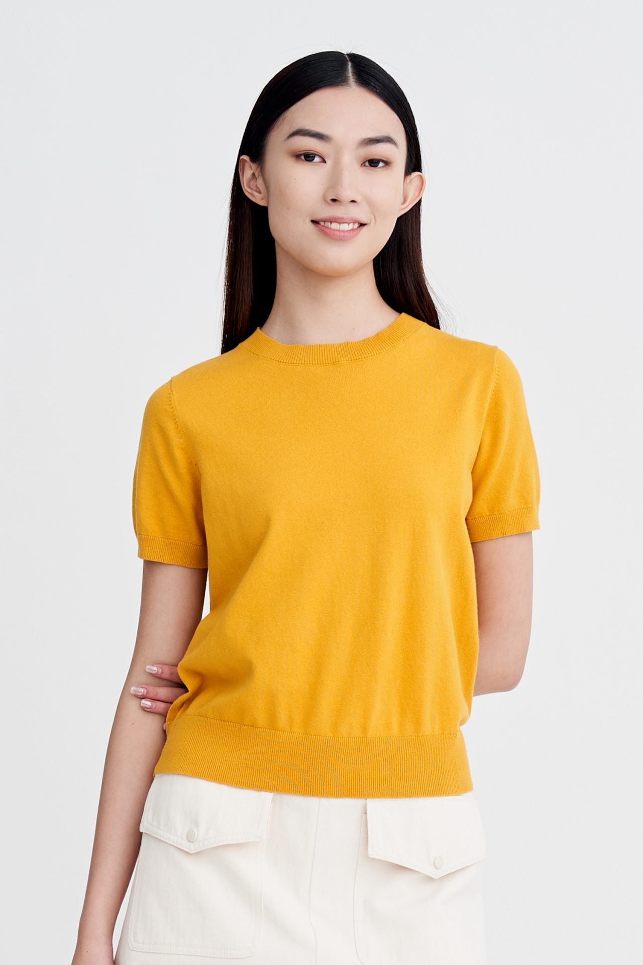 Back Collar Button Knit Top - Sunset