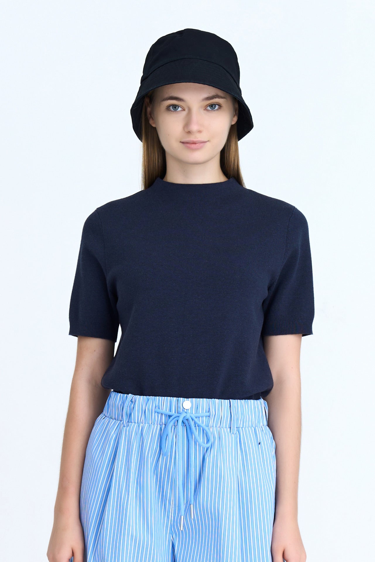 Rayon Cotton Knit Top - Navy