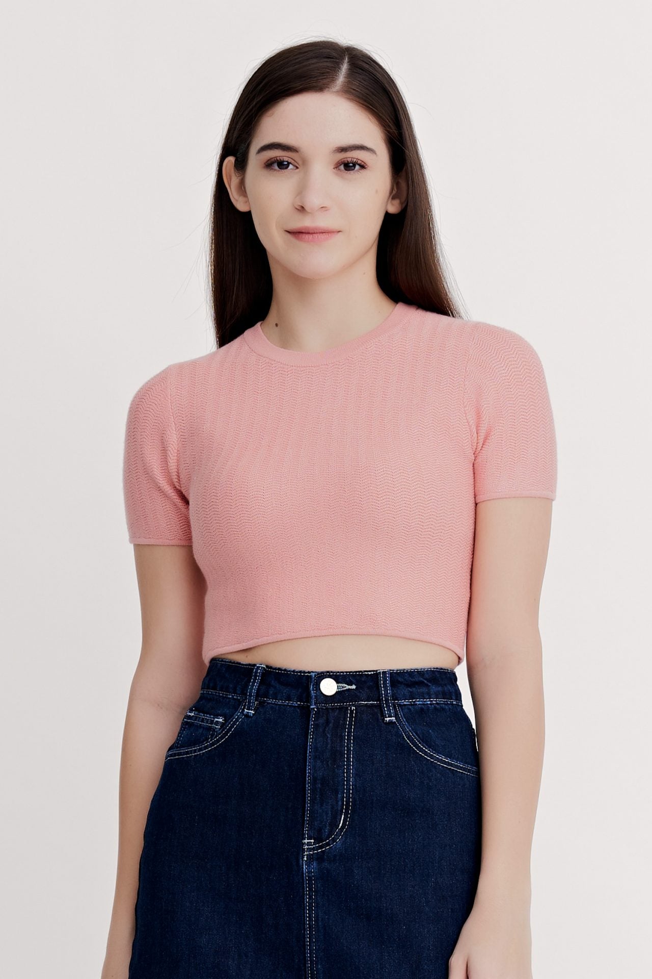 Knitted Weave Crop Top - Salmon