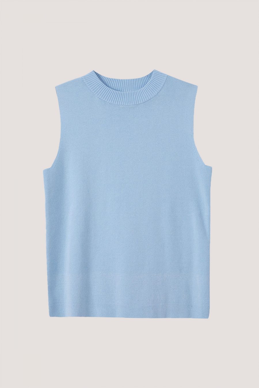 Knitted Ribbed Collar Sleeveless Top - Dusty Blue