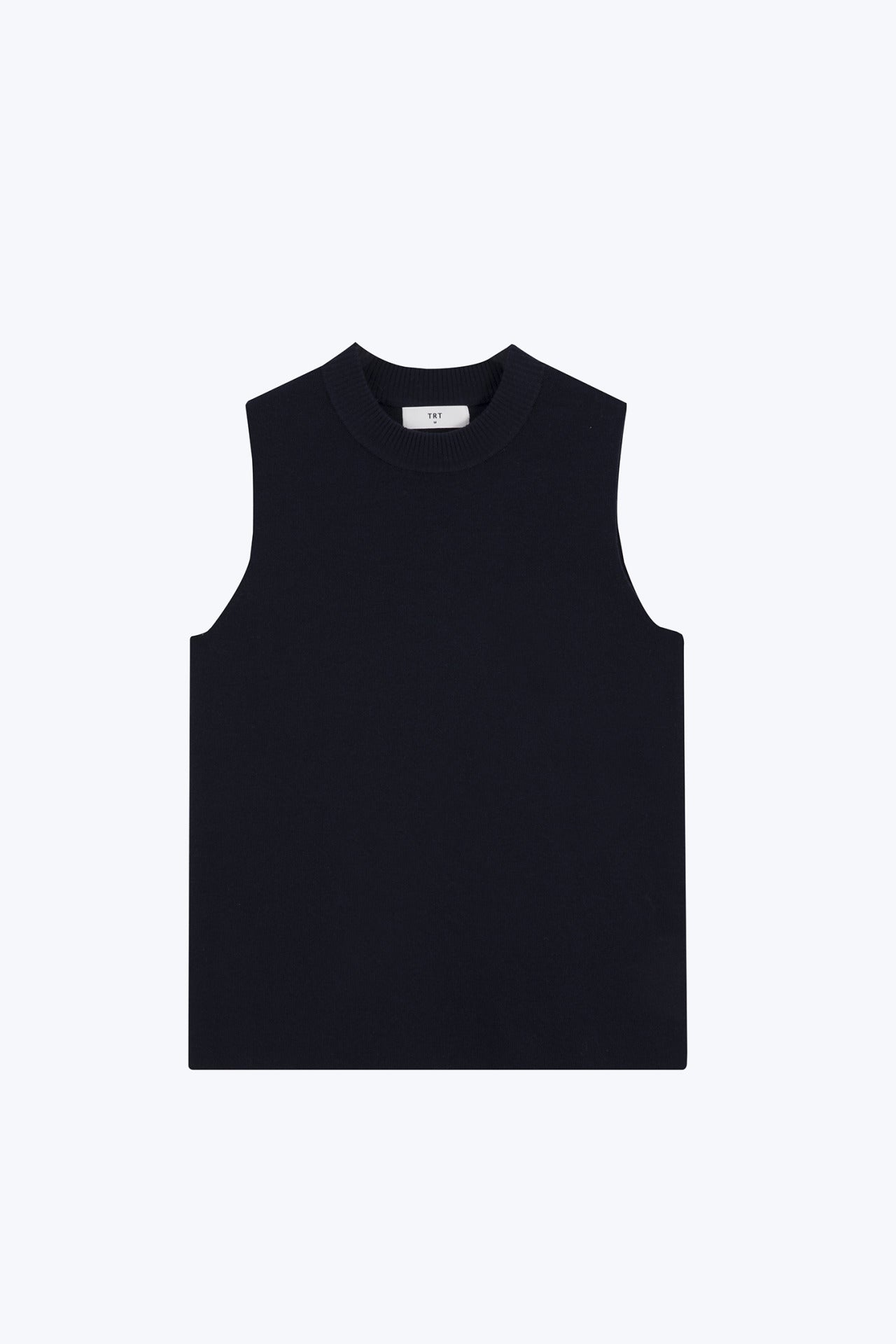 Knitted Ribbed Collar Sleeveless Top - Navy